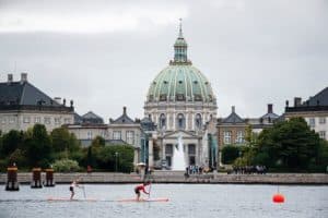 Several racers pace through some practice rounds in Copenhagen before the start of the competition.