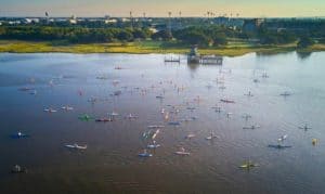 A mix of paddle boards, surf skis, and kayaks stormed through Brittlebank Park down the Ashley River, around Castle Pinckney and back.