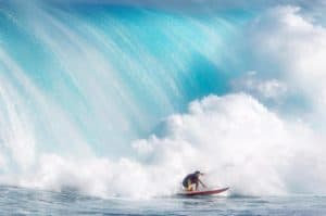 Seems like he's obviously enjoying the waves, enough said.