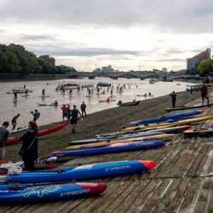 Stand-up paddleboarding is really becoming a major global sport. In here you can see participants of the Big Ben Race in London prepping for the competition.