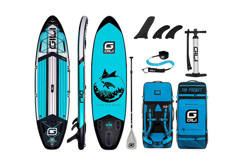 gili 10 mako green inflatable paddle board package blue